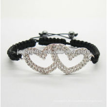 Woven shamballa Armband schwarzer Draht doppelte Herzform Legierung gewebte Armband